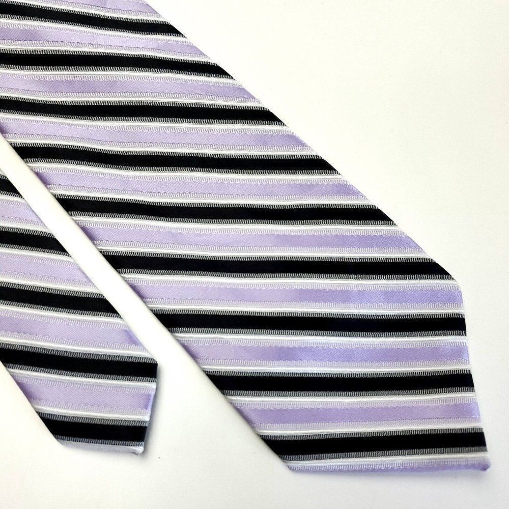 Laurant Bennet Milano Purple Black‎ Striped Woven Microfiber Polyester Tie